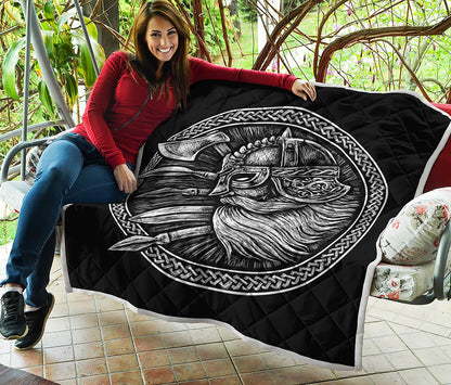 Black And White Viking God Odin Print Quilt