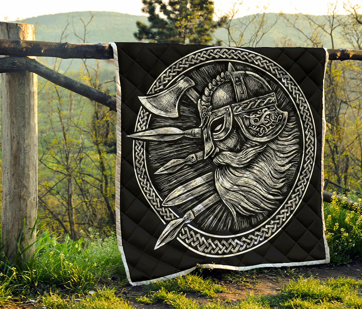 Black And White Viking God Odin Print Quilt