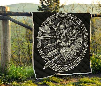 Black And White Viking God Odin Print Quilt