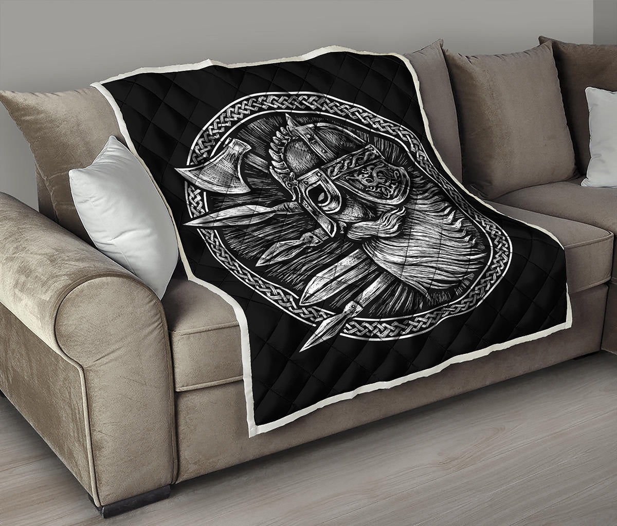 Black And White Viking God Odin Print Quilt