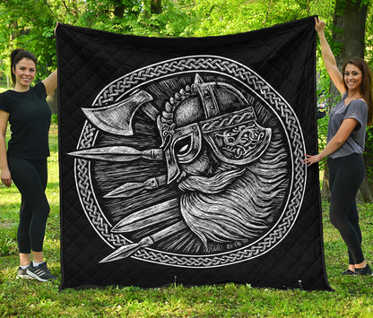 Black And White Viking God Odin Print Quilt