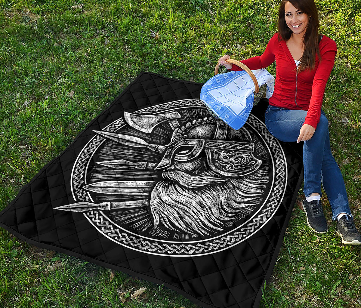 Black And White Viking God Odin Print Quilt