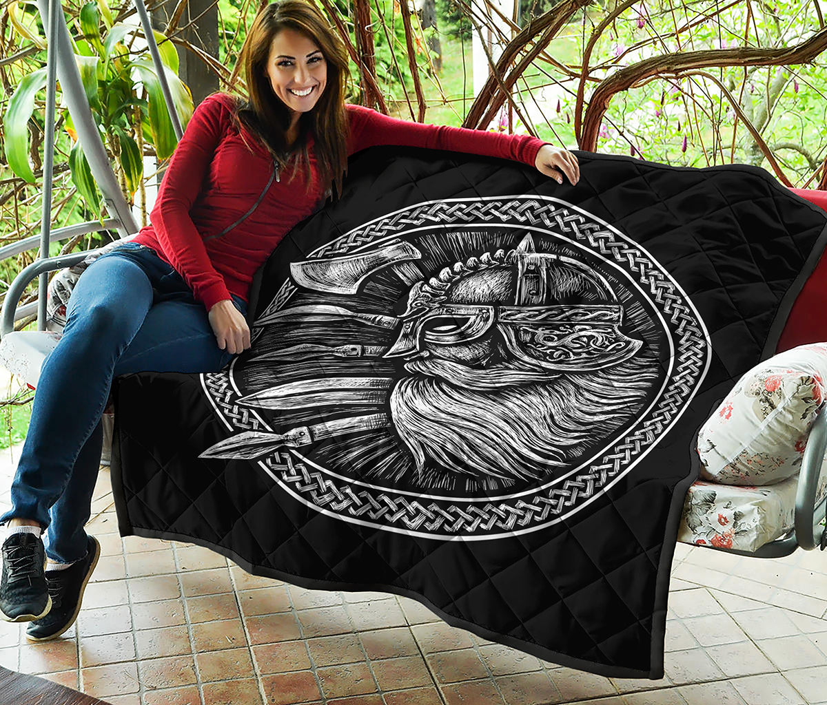 Black And White Viking God Odin Print Quilt