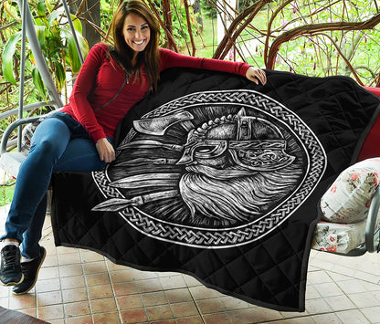 Black And White Viking God Odin Print Quilt