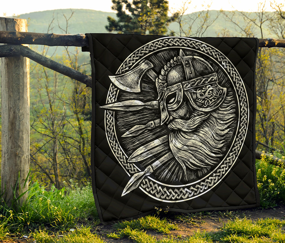 Black And White Viking God Odin Print Quilt
