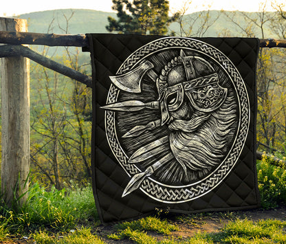 Black And White Viking God Odin Print Quilt