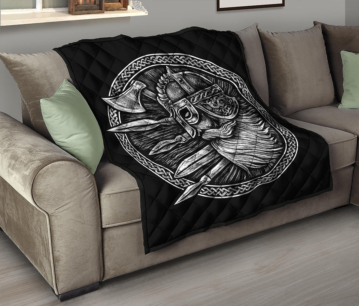 Black And White Viking God Odin Print Quilt