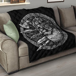 Black And White Viking God Odin Print Quilt
