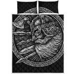Black And White Viking God Odin Print Quilt Bed Set