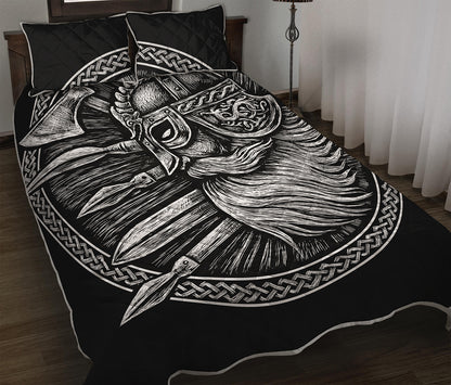 Black And White Viking God Odin Print Quilt Bed Set