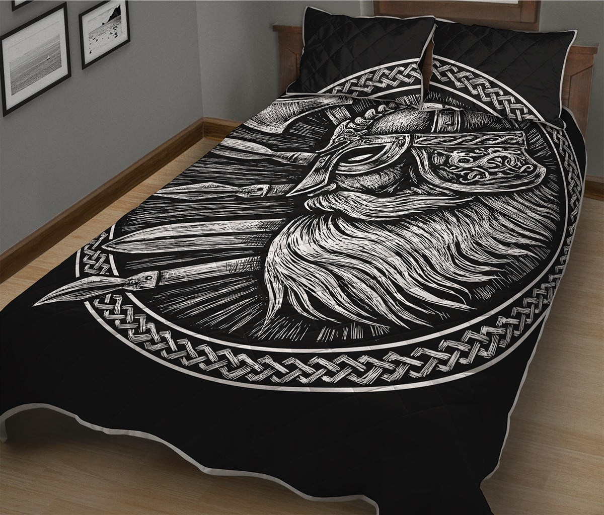 Black And White Viking God Odin Print Quilt Bed Set