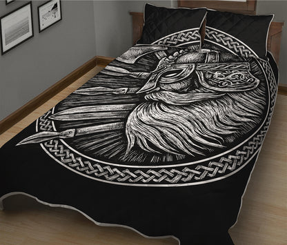 Black And White Viking God Odin Print Quilt Bed Set