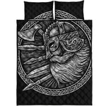 Black And White Viking God Odin Print Quilt Bed Set