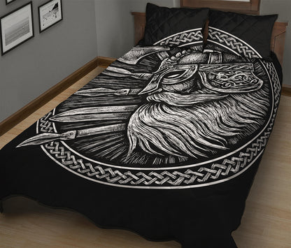 Black And White Viking God Odin Print Quilt Bed Set