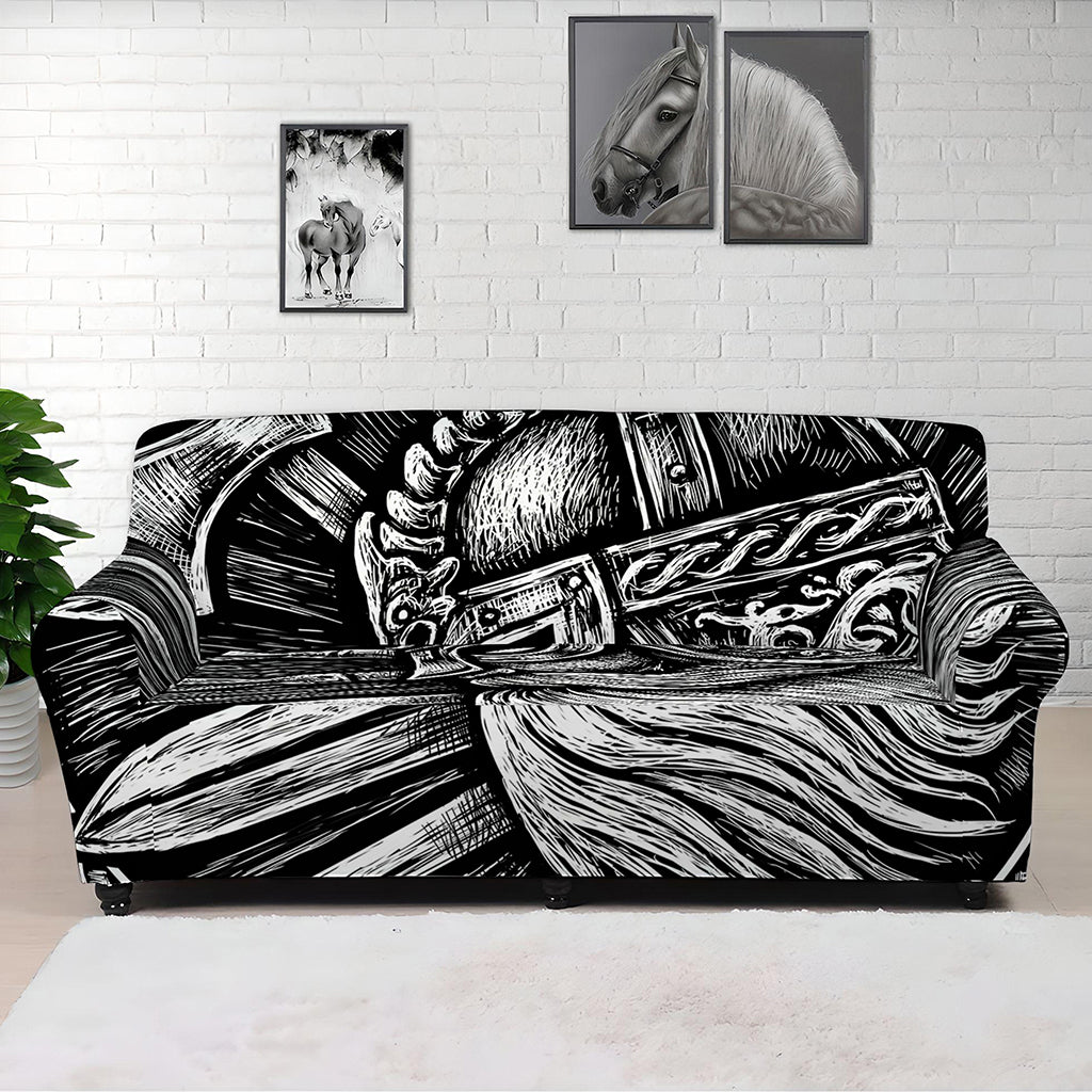 Black And White Viking God Odin Print Sofa Cover