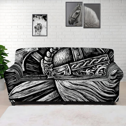 Black And White Viking God Odin Print Sofa Cover