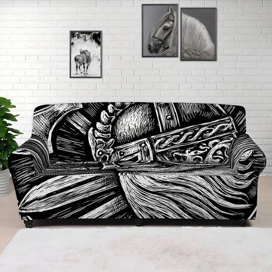 Black And White Viking God Odin Print Sofa Cover