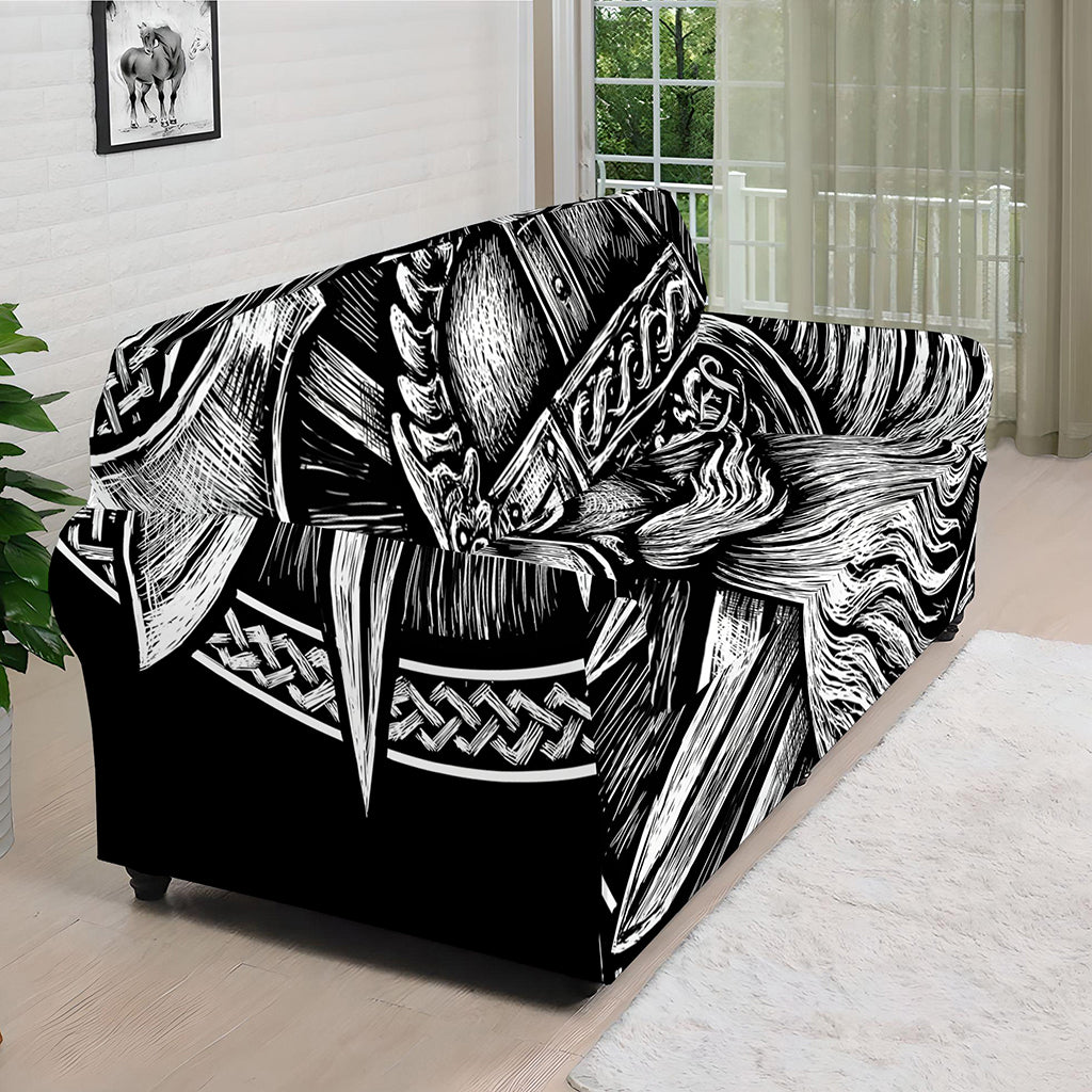 Black And White Viking God Odin Print Sofa Cover
