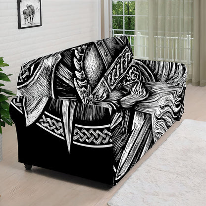 Black And White Viking God Odin Print Sofa Cover