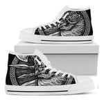 Black And White Viking God Odin Print White High Top Shoes