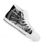 Black And White Viking God Odin Print White High Top Shoes