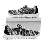 Black And White Viking God Odin Print White Sneakers