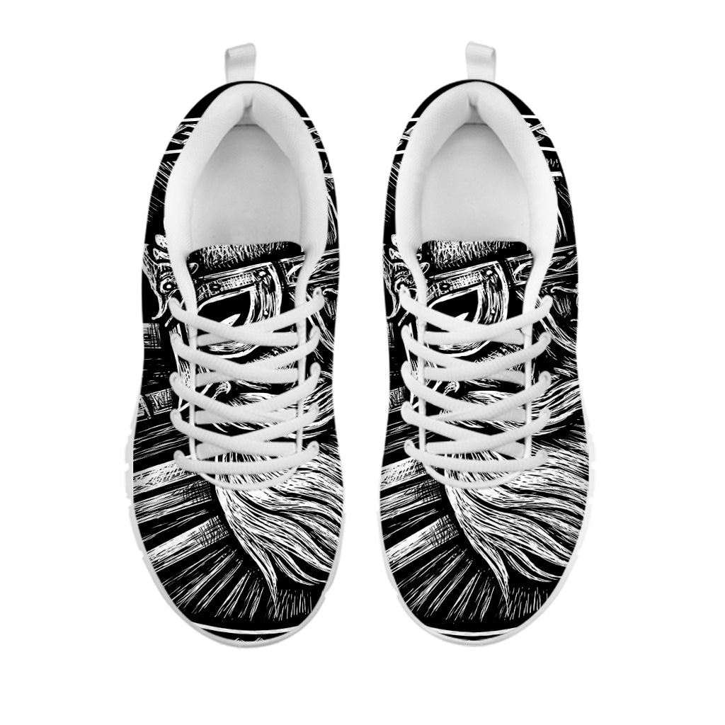 Black And White Viking God Odin Print White Sneakers