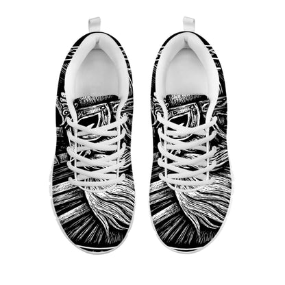 Black And White Viking God Odin Print White Sneakers