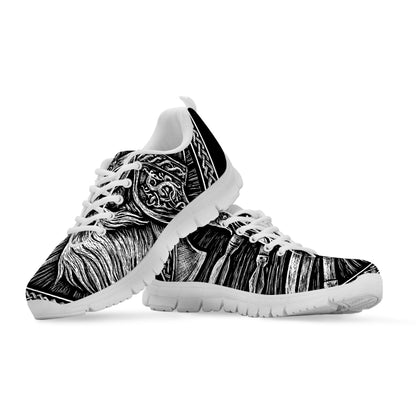 Black And White Viking God Odin Print White Sneakers