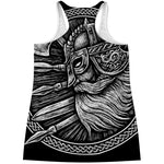 Black And White Viking God Odin Print Women's Racerback Tank Top