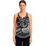 Black And White Viking God Odin Print Women's Racerback Tank Top