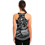 Black And White Viking God Odin Print Women's Racerback Tank Top