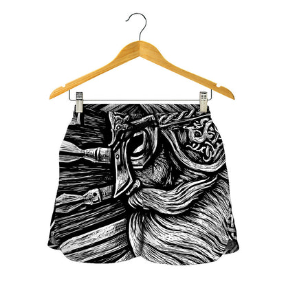 Black And White Viking God Odin Print Women's Shorts