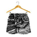 Black And White Viking God Odin Print Women's Shorts
