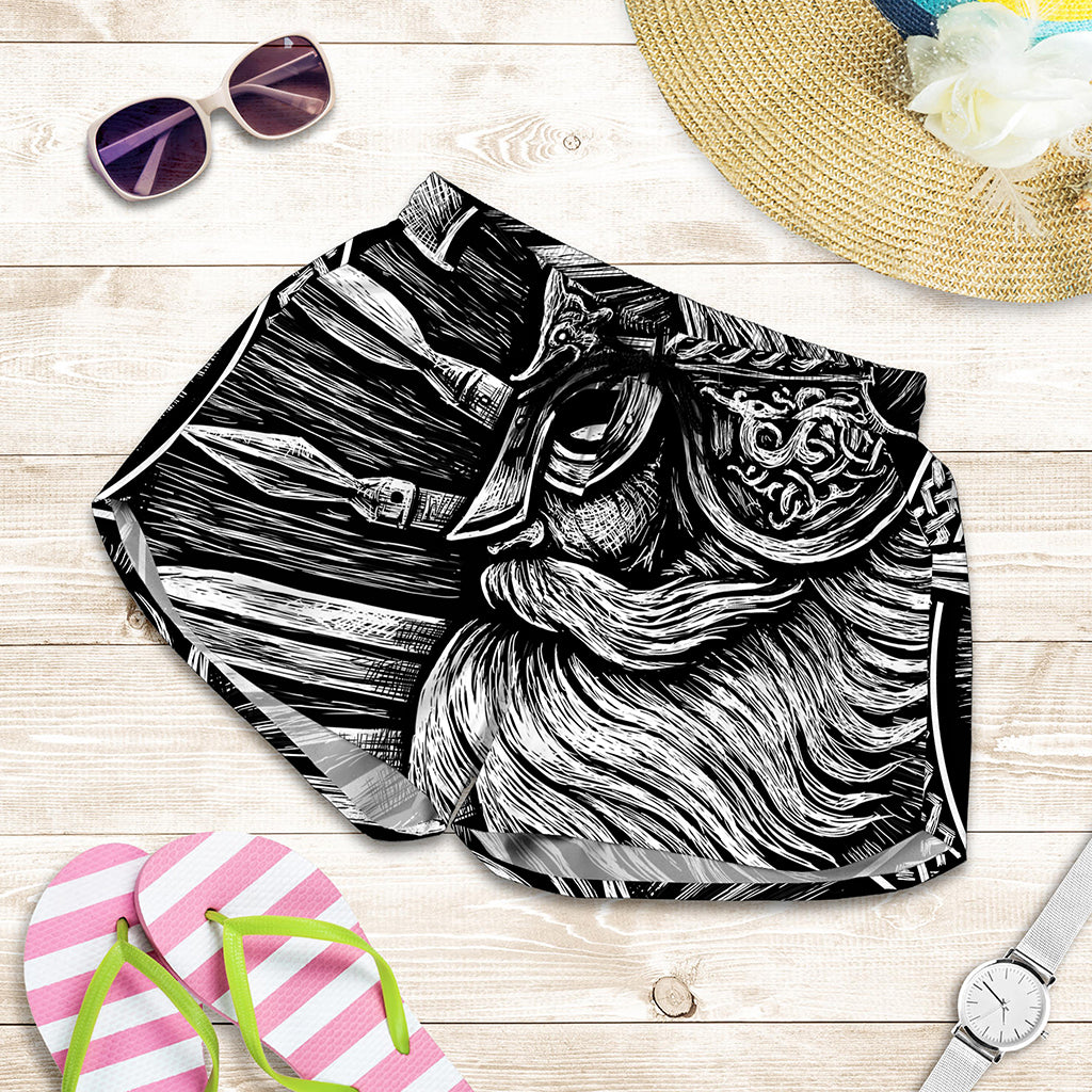 Black And White Viking God Odin Print Women's Shorts
