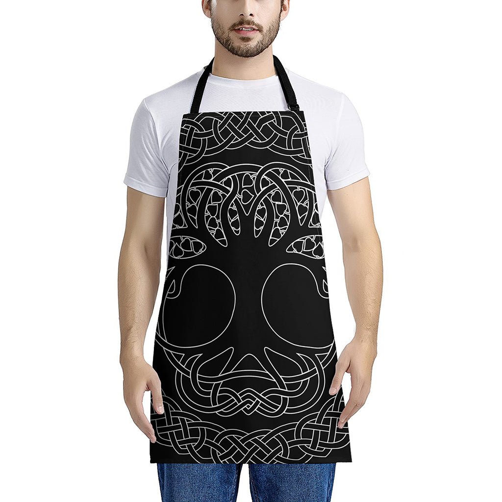 Black And White Viking Yggdrasil Print Apron