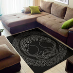 Black And White Viking Yggdrasil Print Area Rug