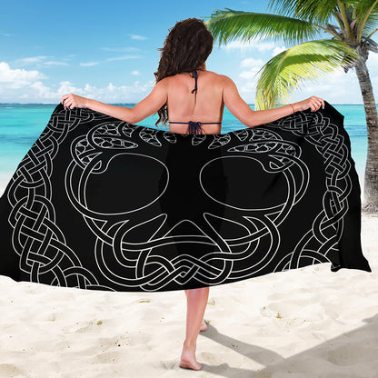 Black And White Viking Yggdrasil Print Beach Sarong Wrap