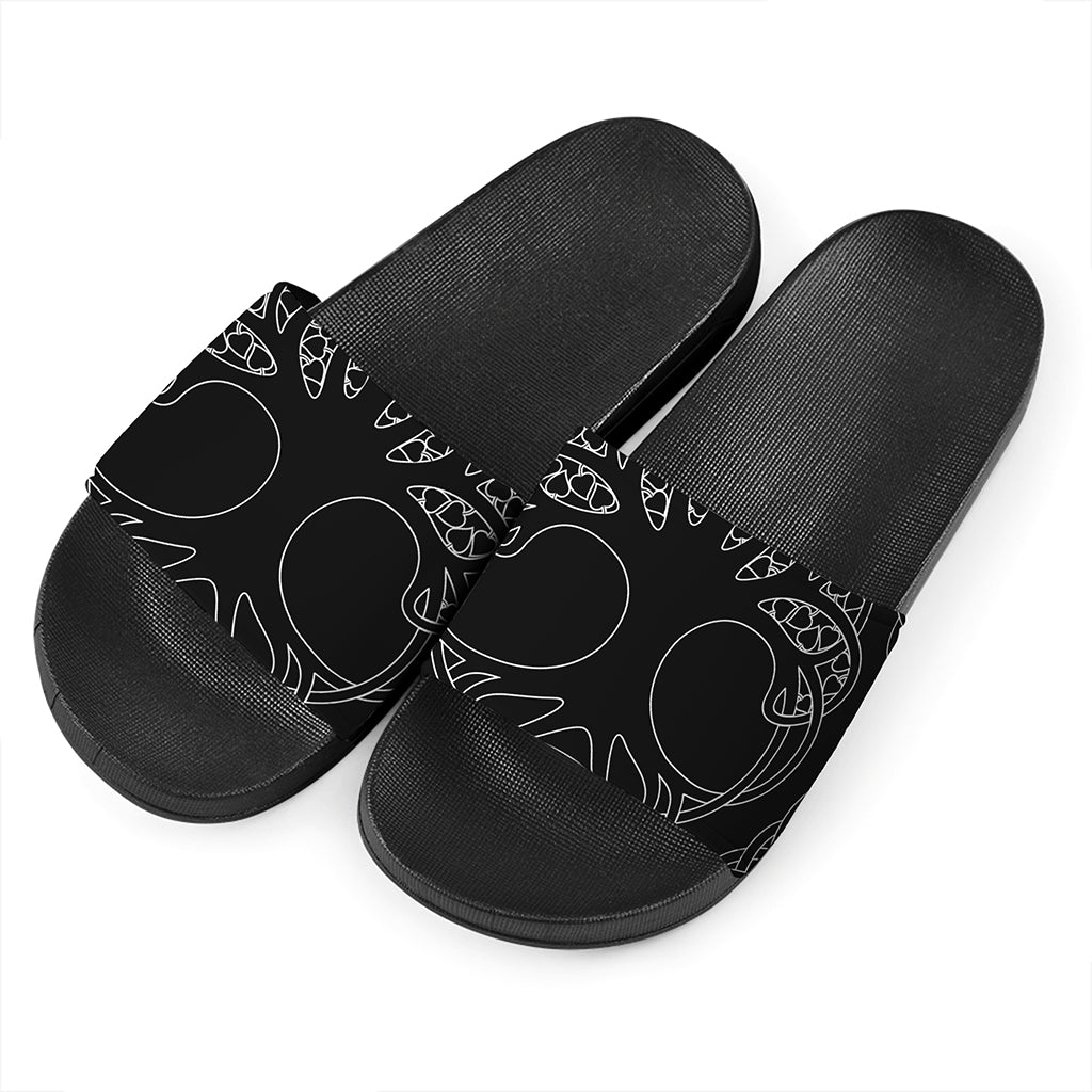 Black And White Viking Yggdrasil Print Black Slide Sandals