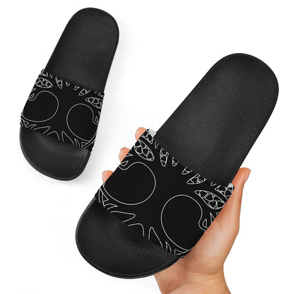 Black And White Viking Yggdrasil Print Black Slide Sandals