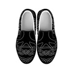 Black And White Viking Yggdrasil Print Black Slip On Shoes