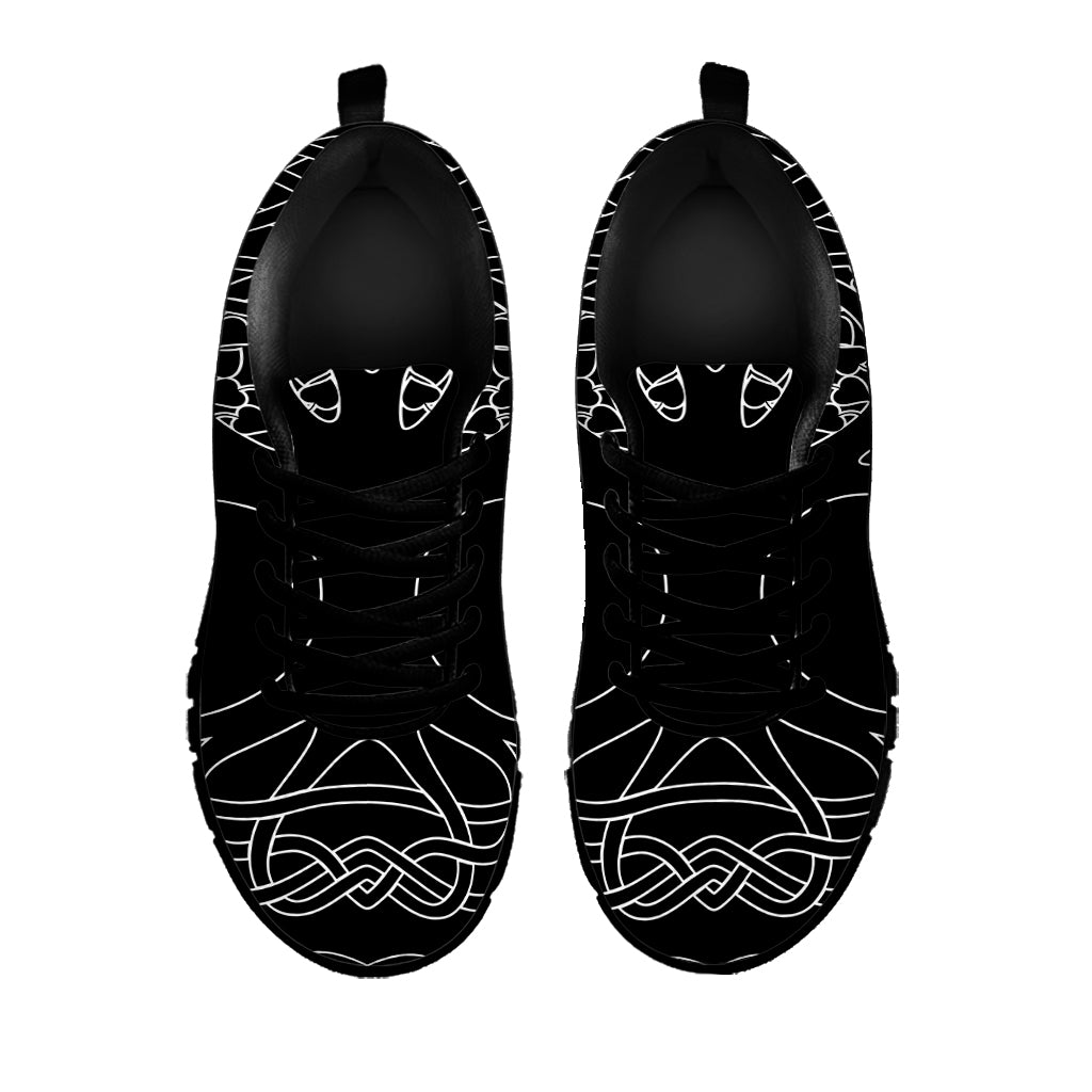 Black And White Viking Yggdrasil Print Black Sneakers