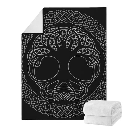 Black And White Viking Yggdrasil Print Blanket