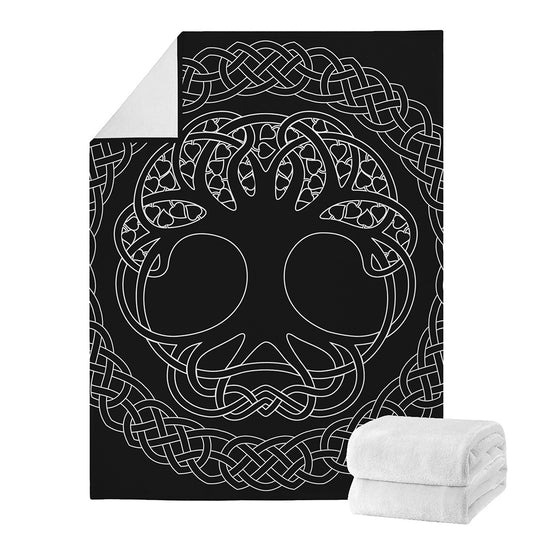 Black And White Viking Yggdrasil Print Blanket