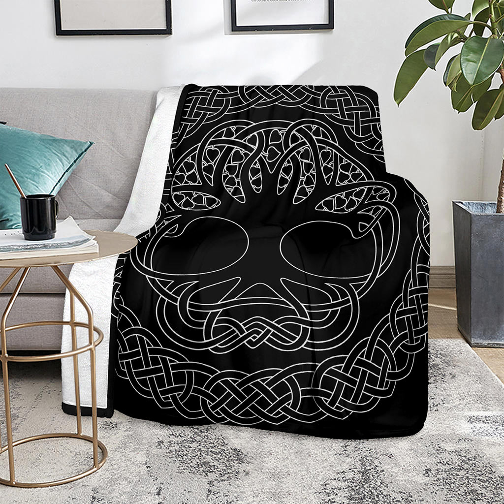 Black And White Viking Yggdrasil Print Blanket