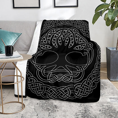 Black And White Viking Yggdrasil Print Blanket