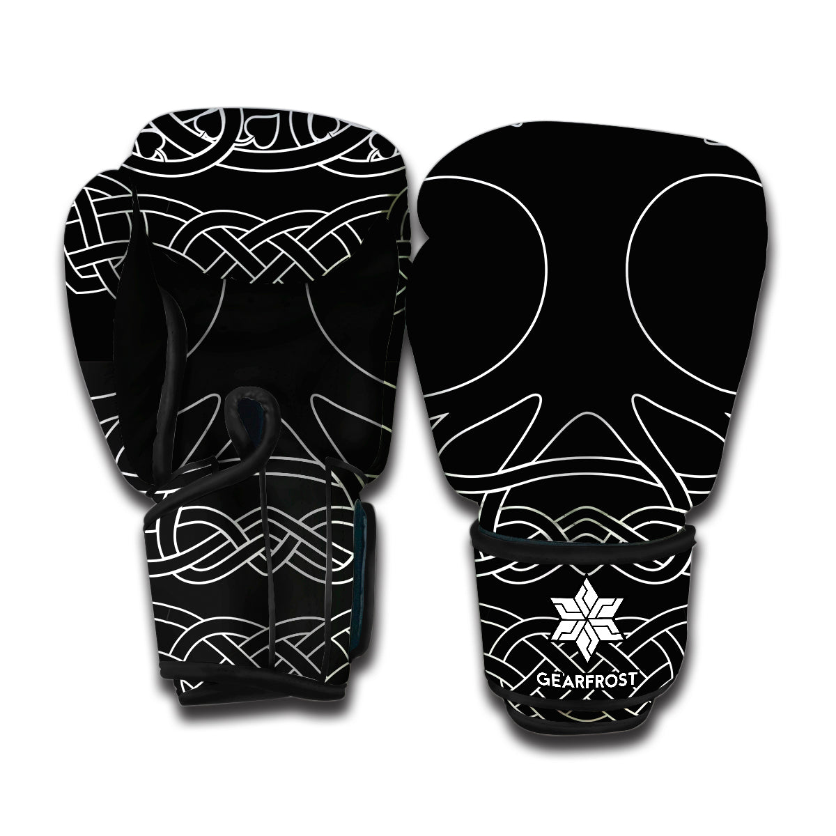 Black And White Viking Yggdrasil Print Boxing Gloves