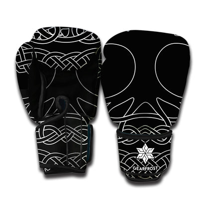Black And White Viking Yggdrasil Print Boxing Gloves
