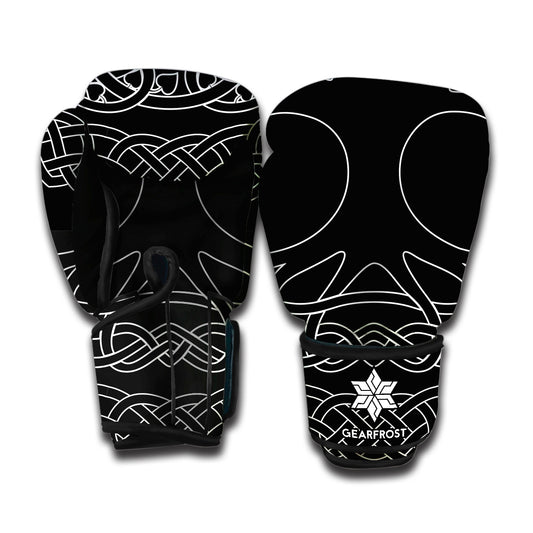 Black And White Viking Yggdrasil Print Boxing Gloves