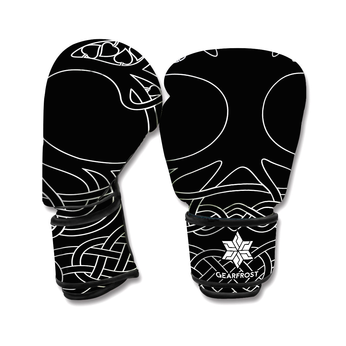 Black And White Viking Yggdrasil Print Boxing Gloves